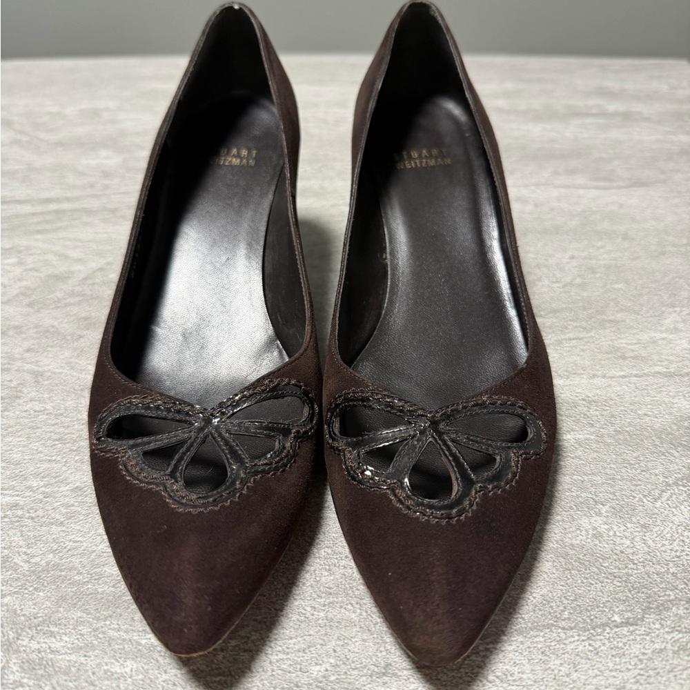 Stuart Weitzman Y2K Vintage Brown Suede Kitten Heel with pointed Toe Size 8.5 N